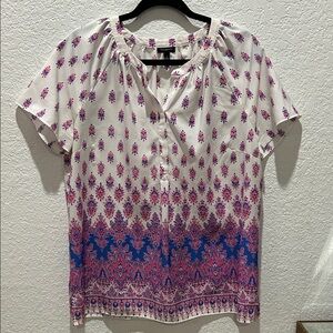 Talbots Pink and Blue Patterned Blouse